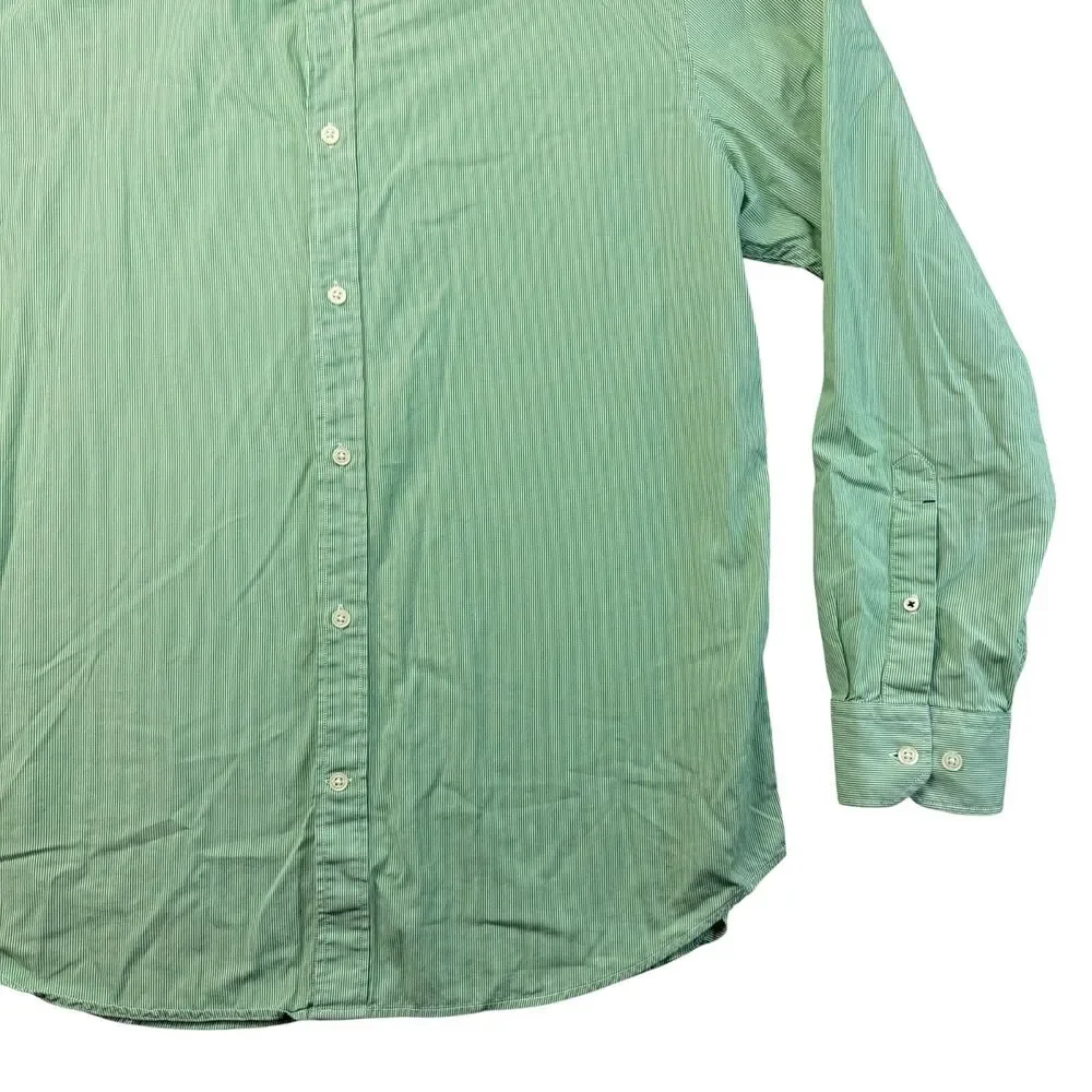 Banana Republic Shirt Mens Extra Large Green Slim Fit Striped Soft Wash Tailored